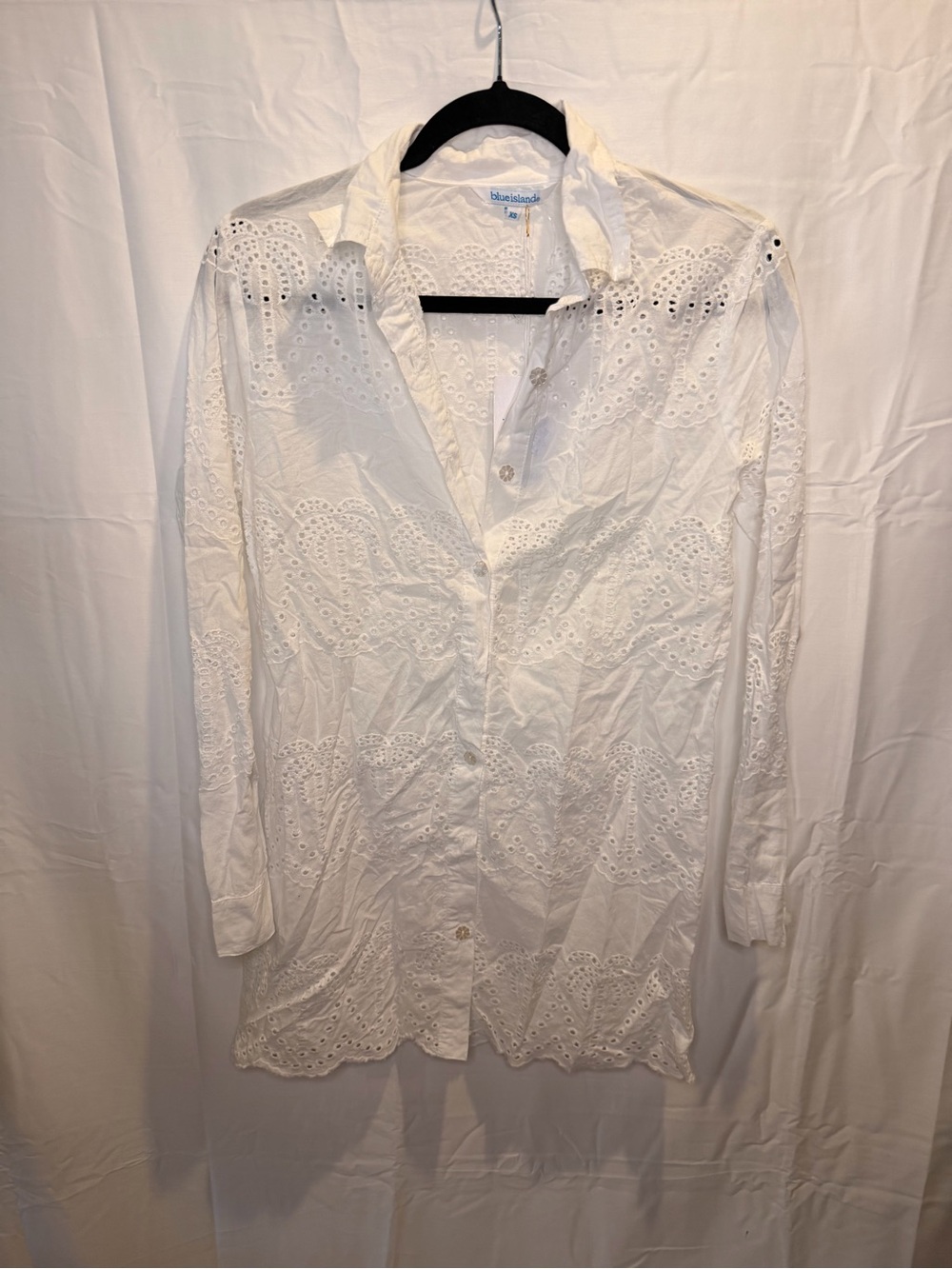 blue island White Eyelet Button-Front Swim Coverup